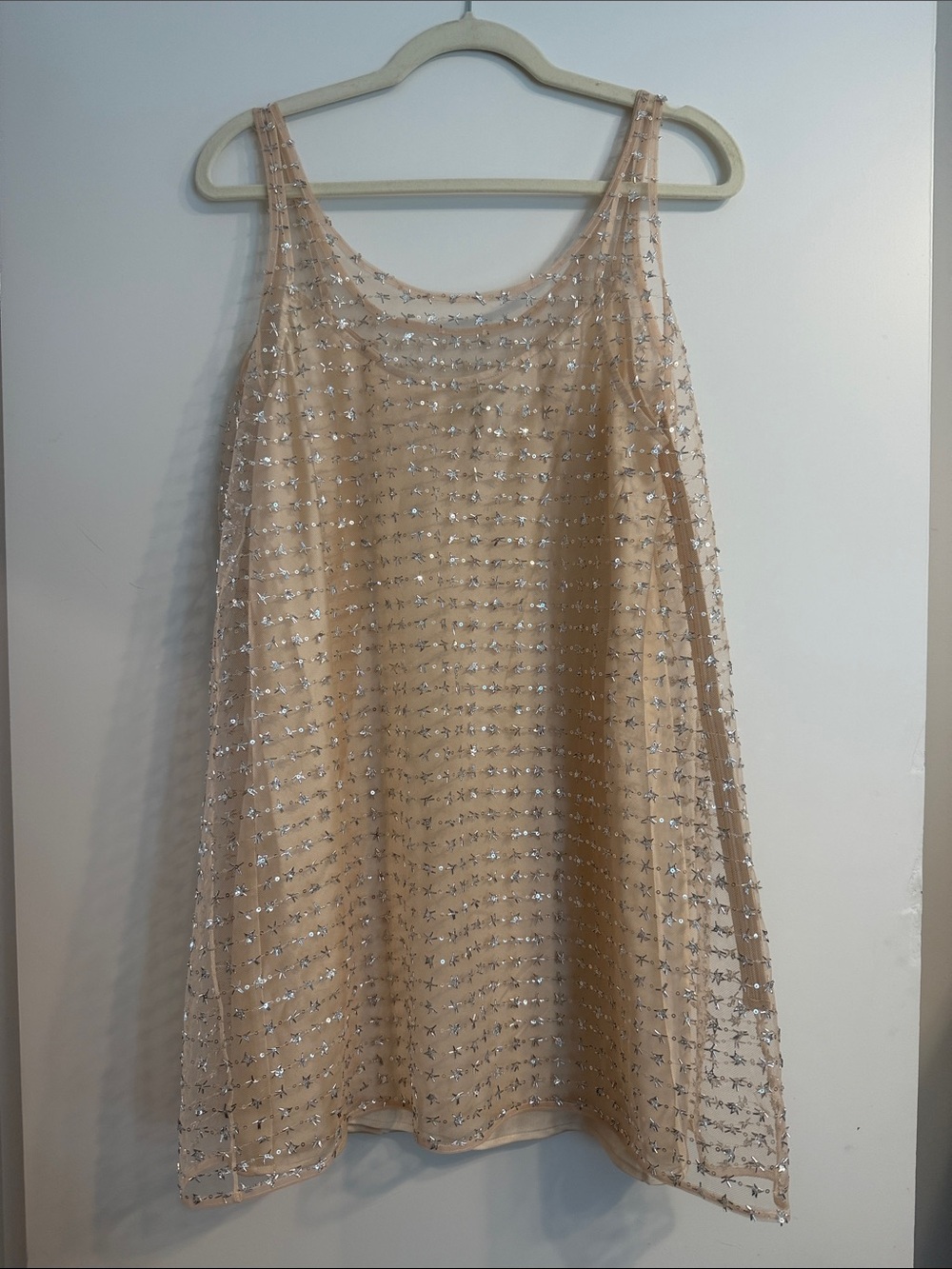 STAUD Aurielle Mini Dress Nude Embellished Sleeveless